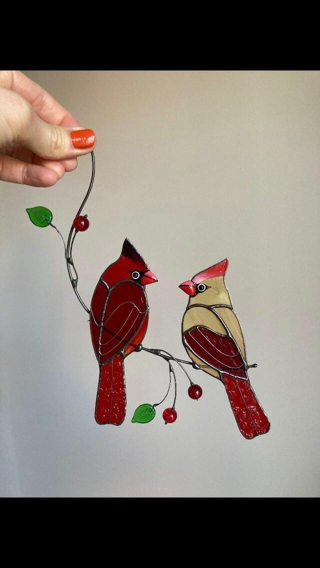 Customer photo review of Hugging Red Cardinals