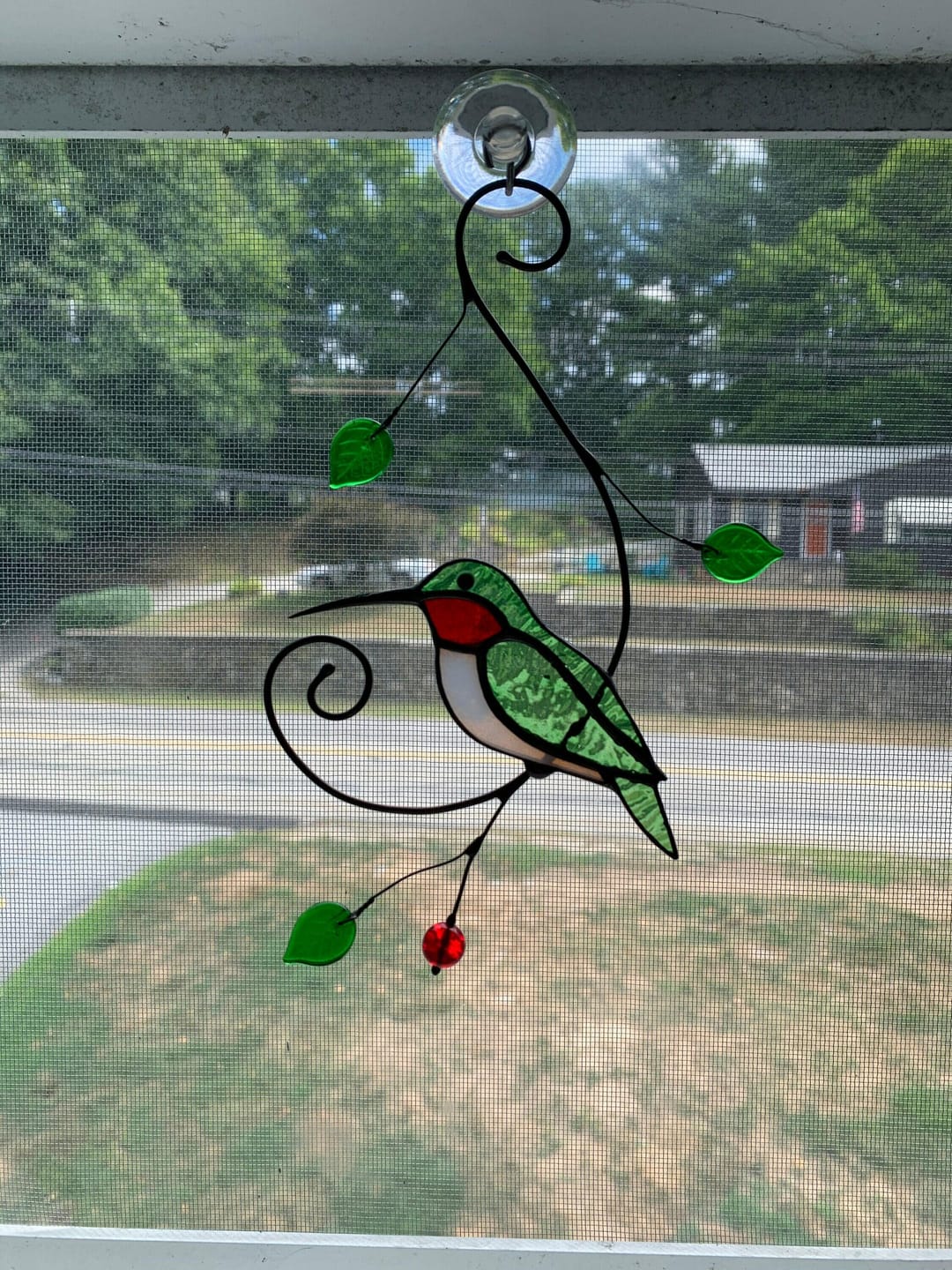 Customer photo review of Green Ruby-throated Hummingbird window hanging