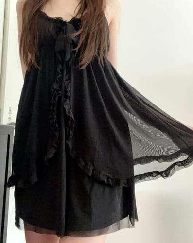 Customer photo review of Cordelia Mesh Dollcore White Slip Dress