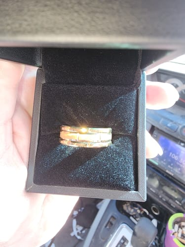 Customer photo review of The Golden Child - Gold Brushed Tungsten Ring