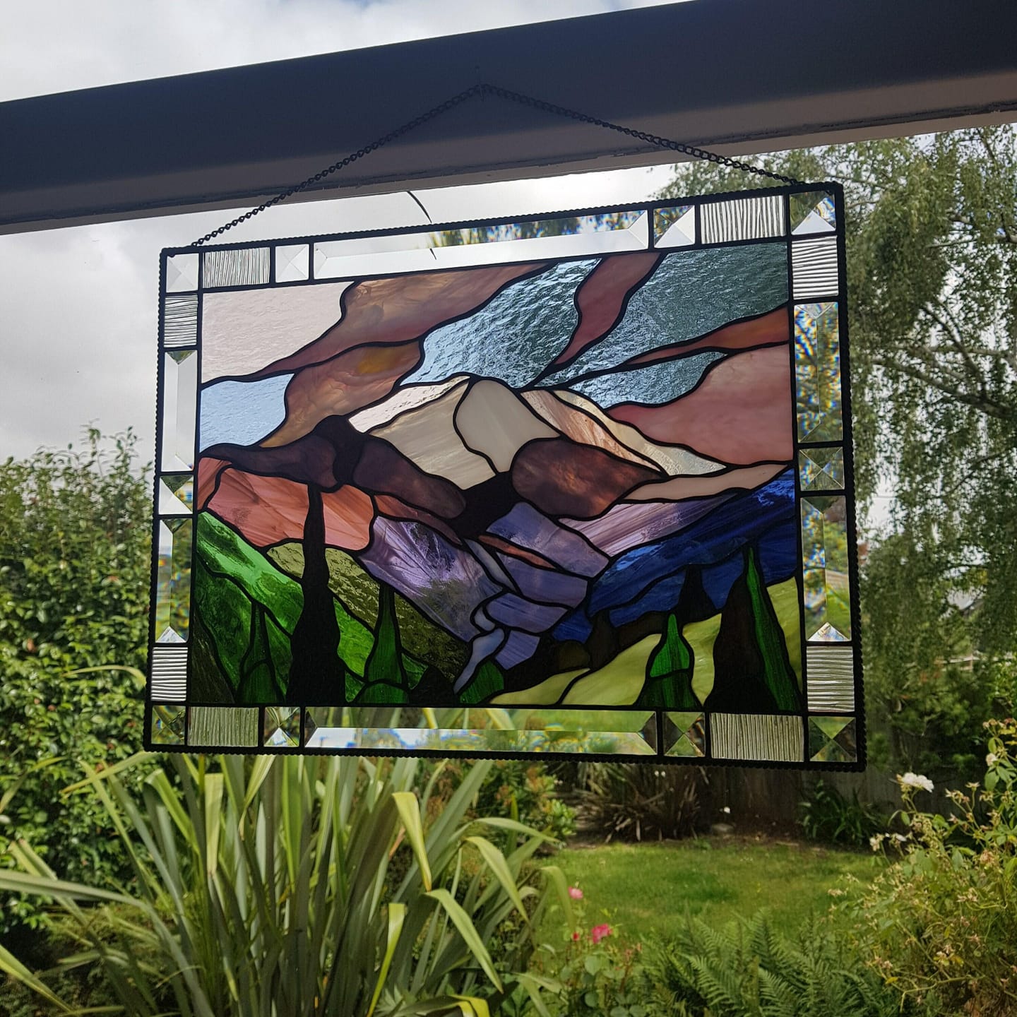 Customer photo review of Stained glass panel Mountain Rainier National Park