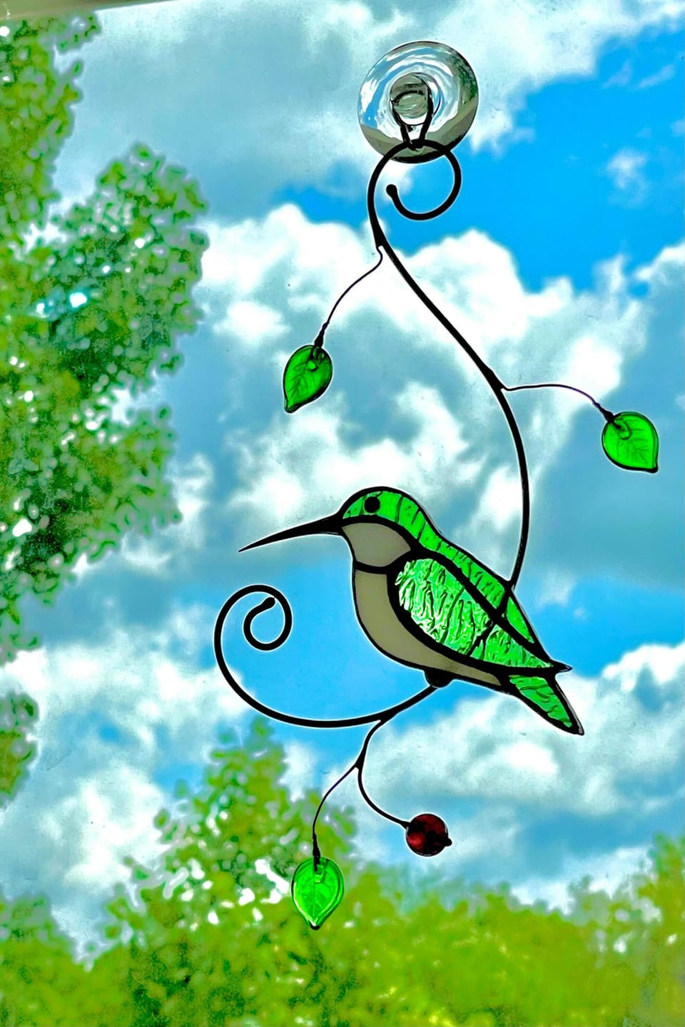 Customer photo review of Green Ruby-throated Hummingbird window hanging
