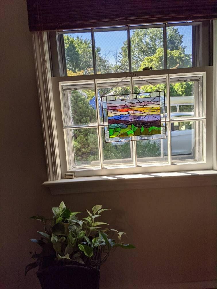 Customer photo review of Stained glass panel Blue Ridge Mountains
