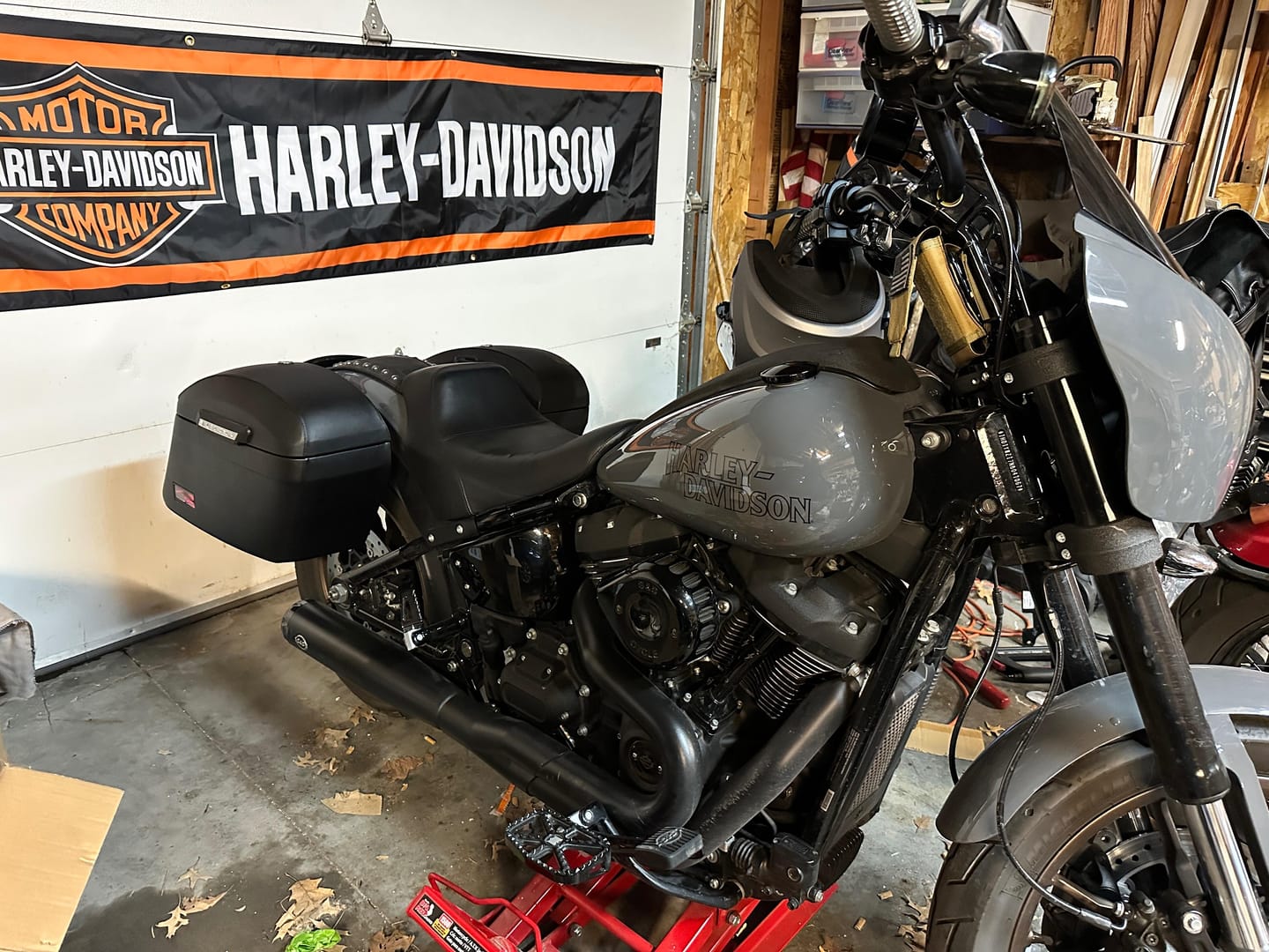 Customer photo review of 44L - Lamellar Stallion Extra Large Painted Motorcycle Hard Saddlebags for Harley Softail Low Rider S FXLRS
