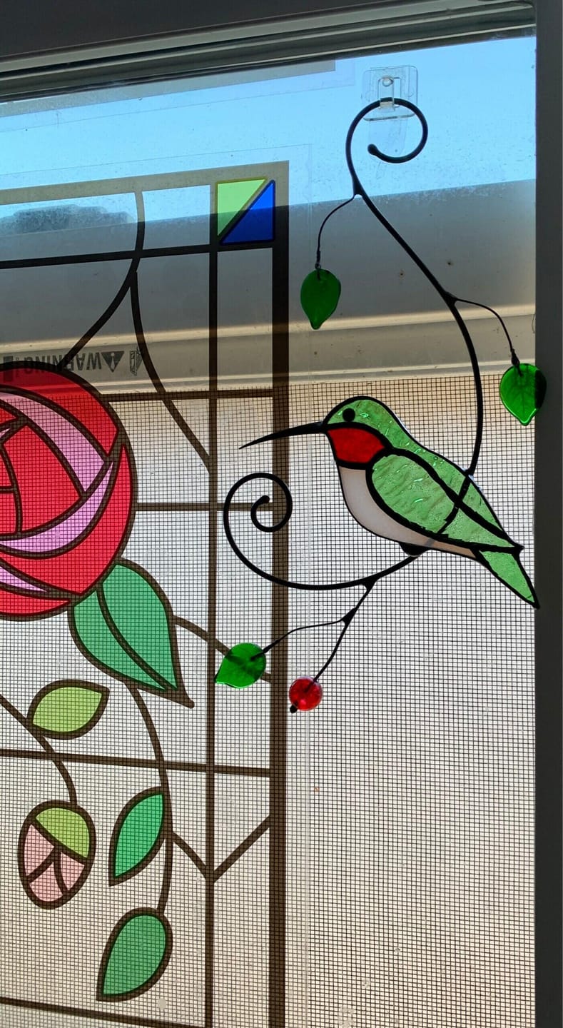 Customer photo review of Green Ruby-throated Hummingbird window hanging