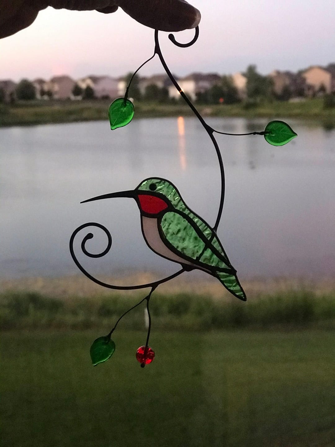 Customer photo review of Green Ruby-throated Hummingbird window hanging