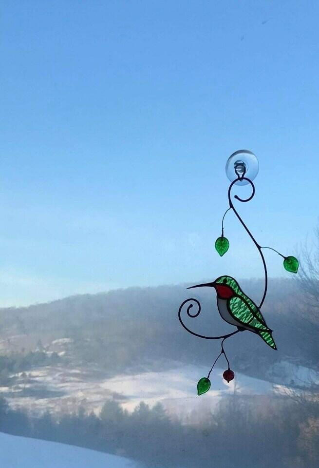 Customer photo review of Green Ruby-throated Hummingbird window hanging