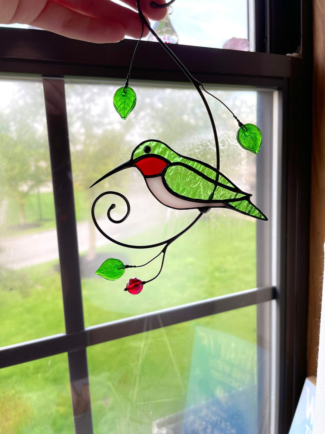 Customer photo review of Green Ruby-throated Hummingbird window hanging