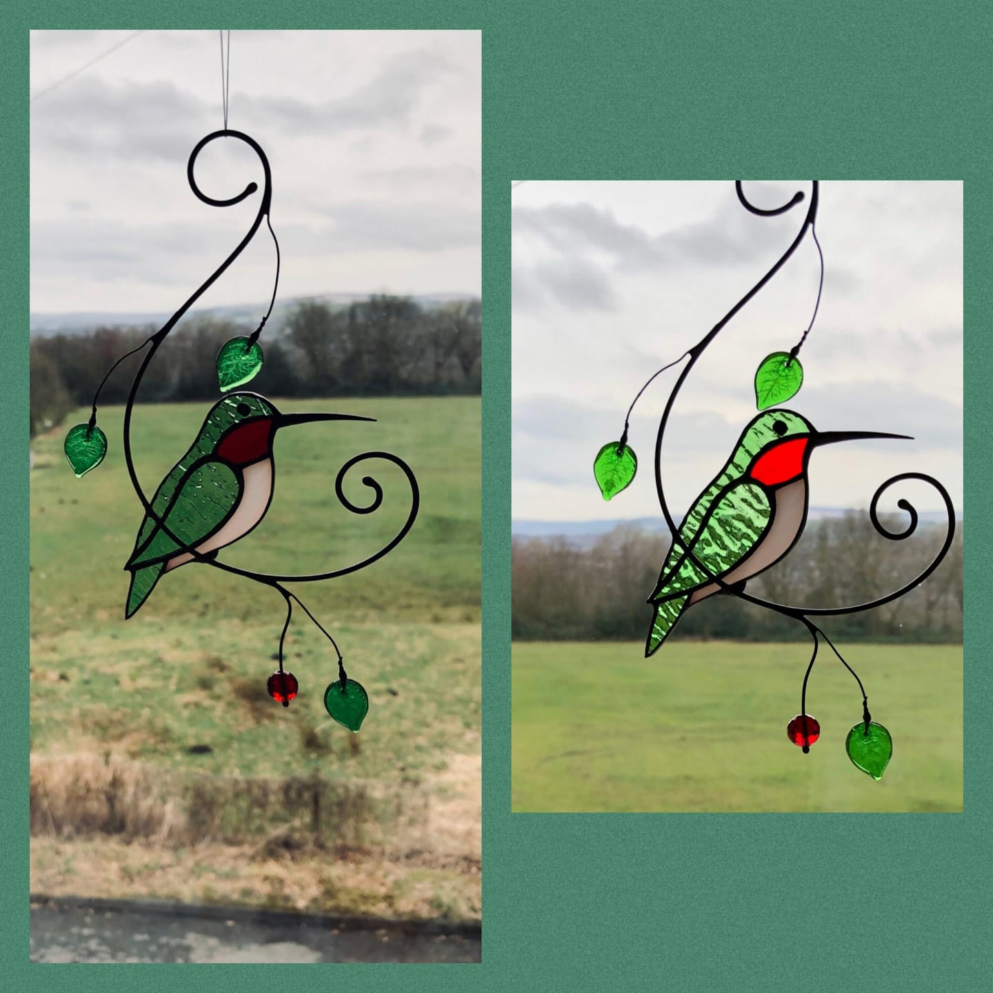 Customer photo review of Green Ruby-throated Hummingbird window hanging