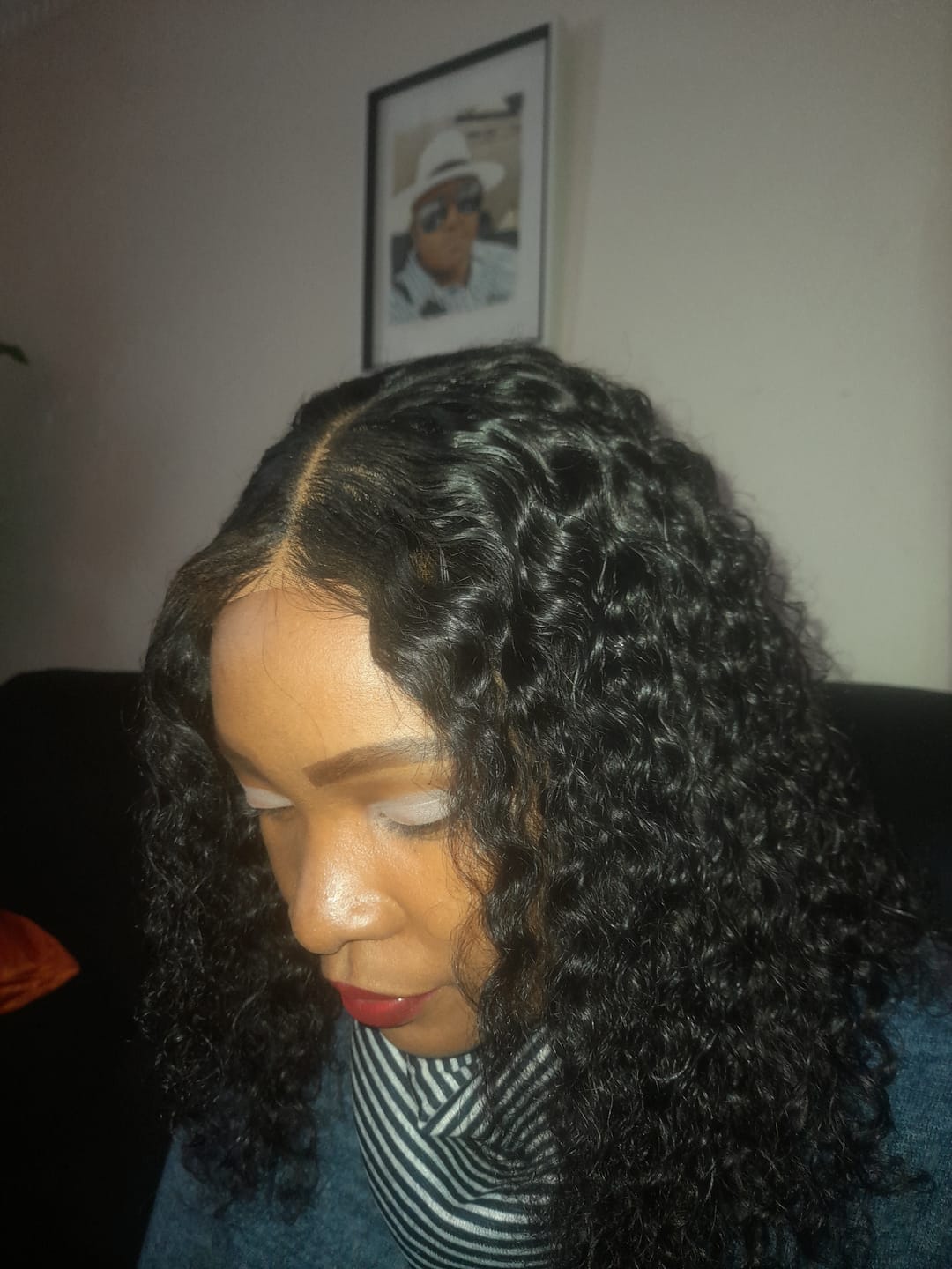 Customer photo review of Glueless Deep Curly Bob Wigs
