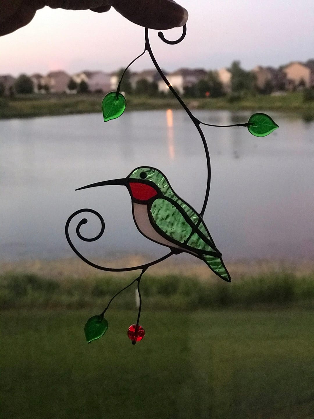 Customer photo review of Green Ruby-throated Hummingbird window hanging