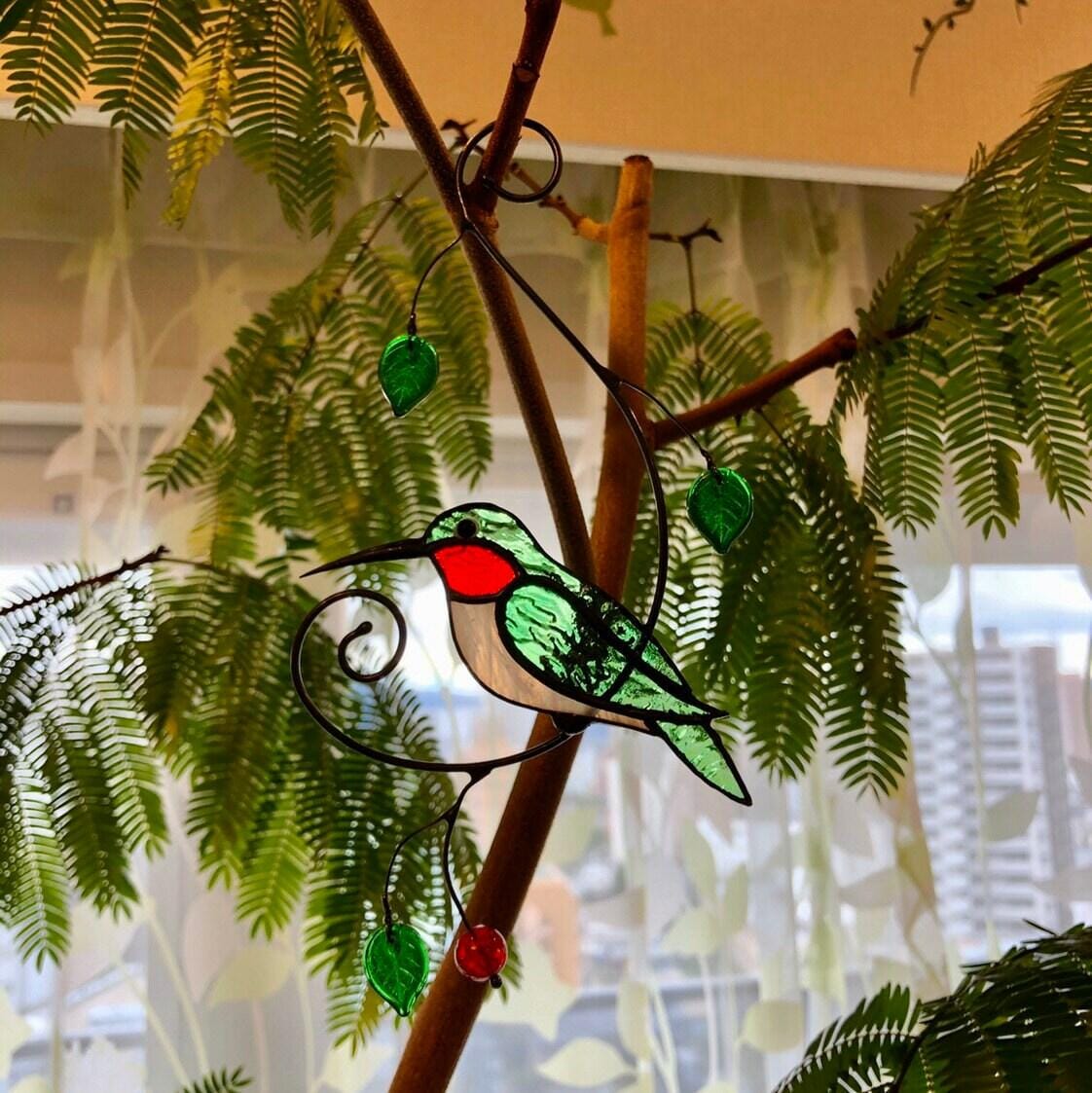 Customer photo review of Green Ruby-throated Hummingbird window hanging