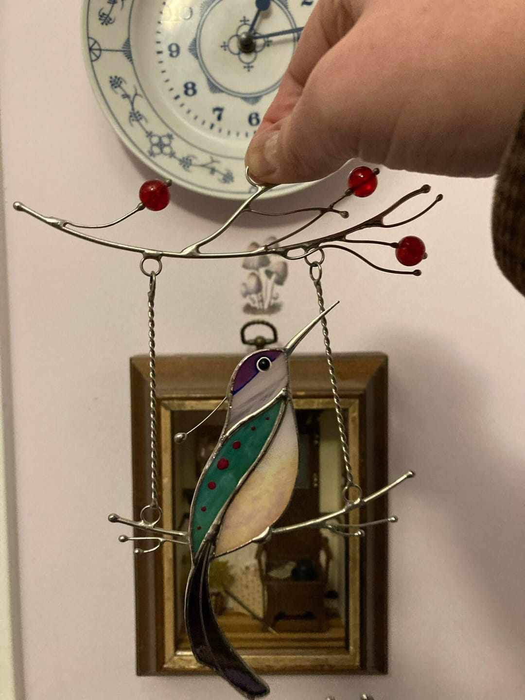 Customer photo review of Purple Hummingbird Suncatcher