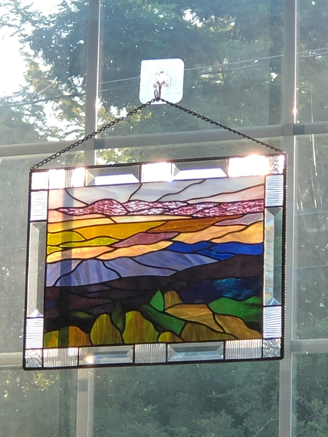 Customer photo review of Stained glass panel Blue Ridge Mountains