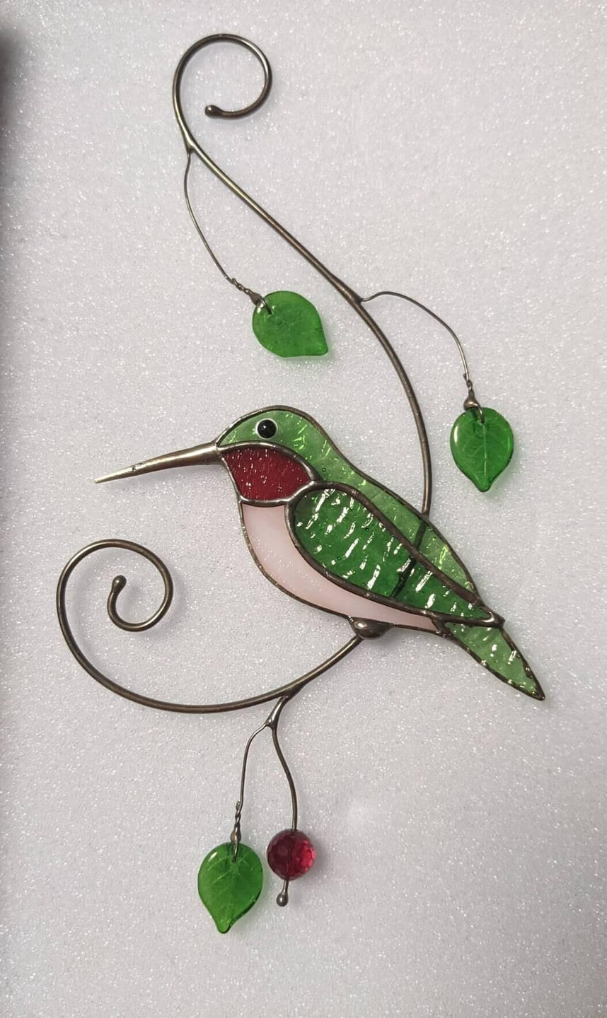 Customer photo review of Green Ruby-throated Hummingbird window hanging