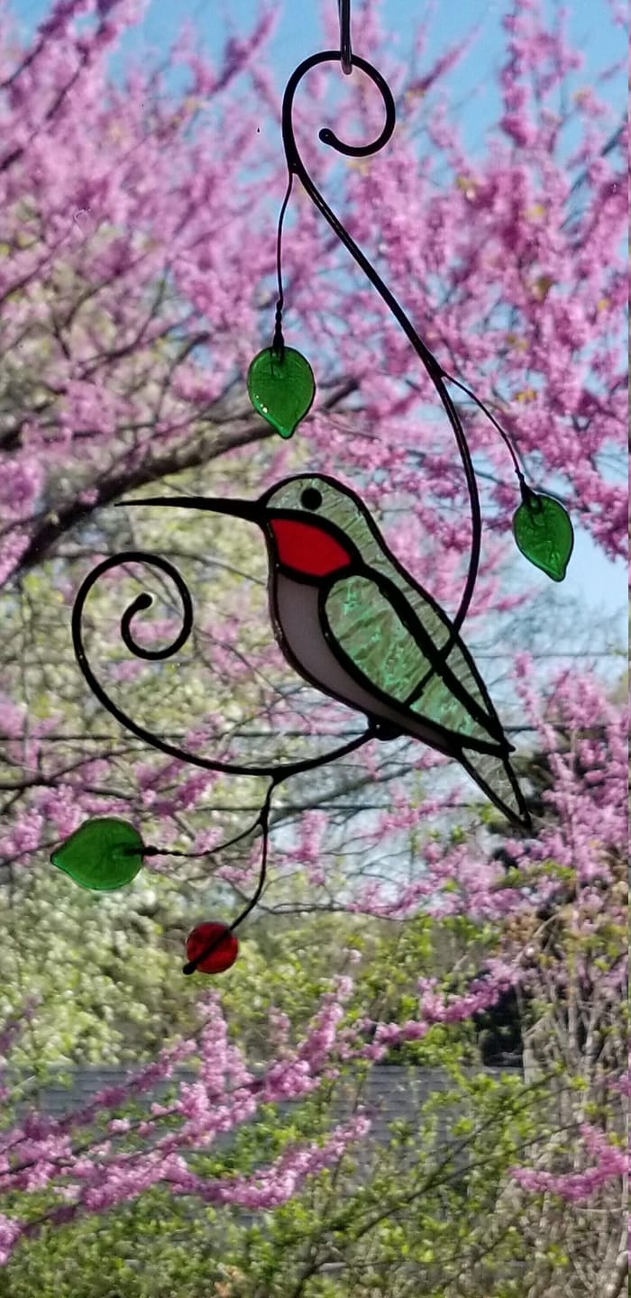 Customer photo review of Green Ruby-throated Hummingbird window hanging