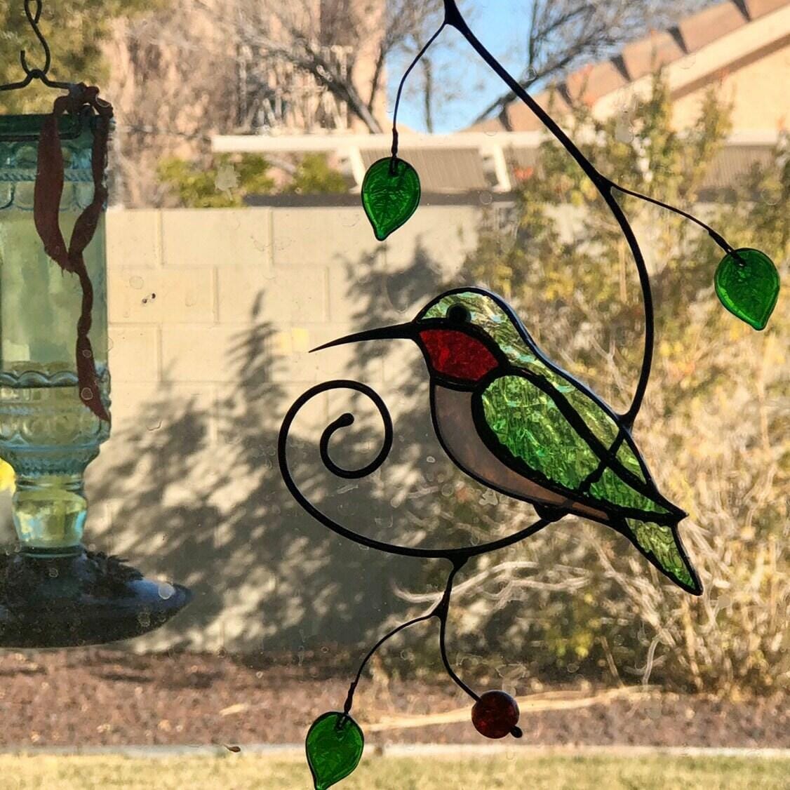 Customer photo review of Green Ruby-throated Hummingbird window hanging