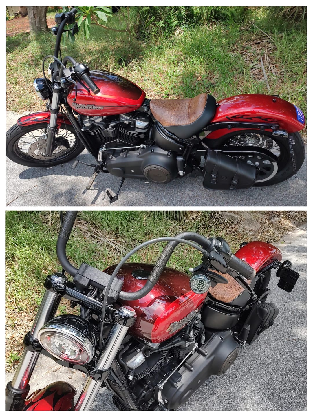Customer photo review of 3L - Dark Age Plain Leather Motorcycle Swing arm Bag For Harley Softail