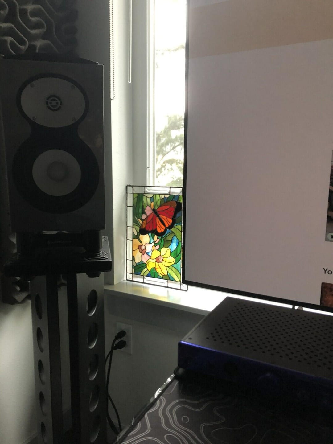 Customer photo review of Flowers stained glass panel Monarch Butterfly with Orchids