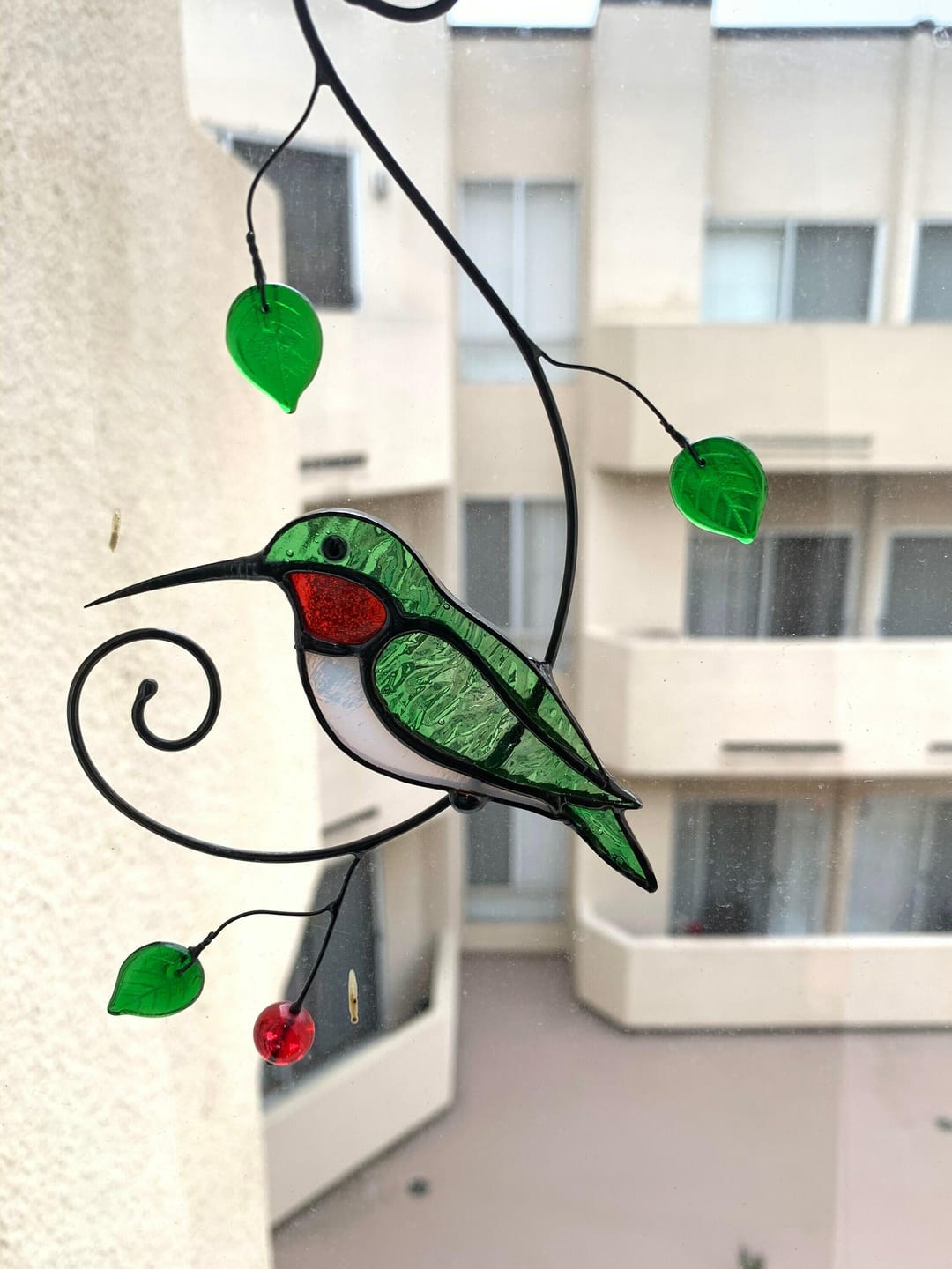 Customer photo review of Green Ruby-throated Hummingbird window hanging