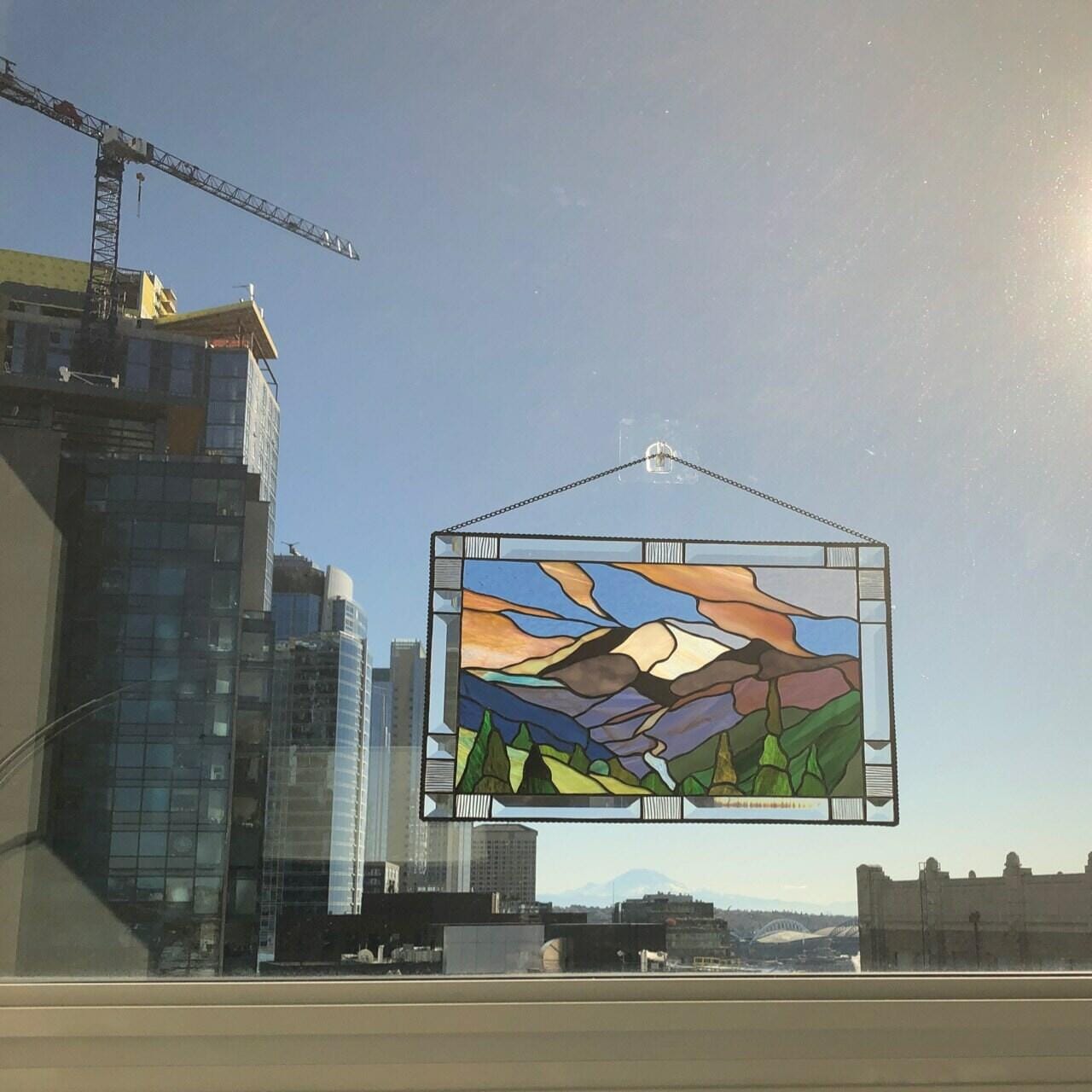 Customer photo review of Stained glass panel Mountain Rainier National Park