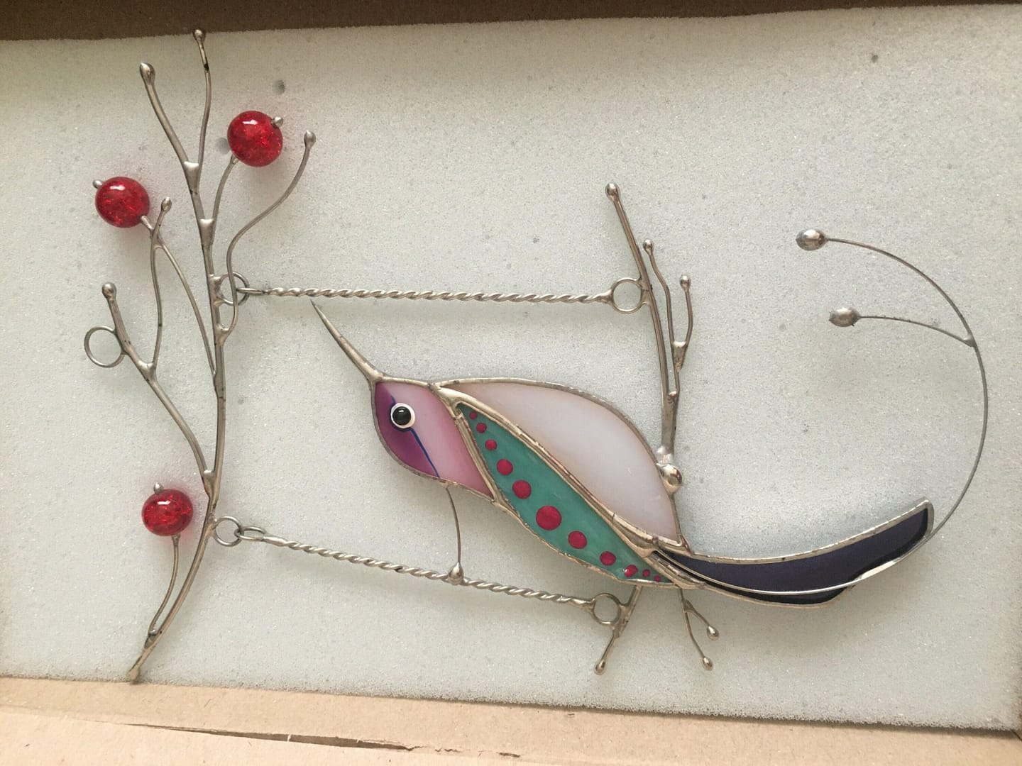 Customer photo review of Purple Hummingbird Suncatcher