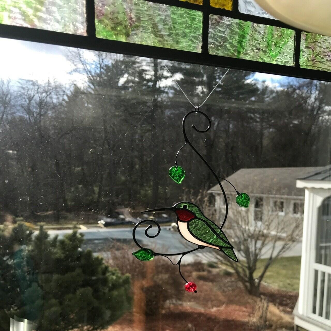 Customer photo review of Green Ruby-throated Hummingbird window hanging