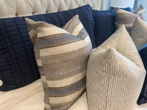 Customer photo review of Tan and Blue Tribe Pillow Cover