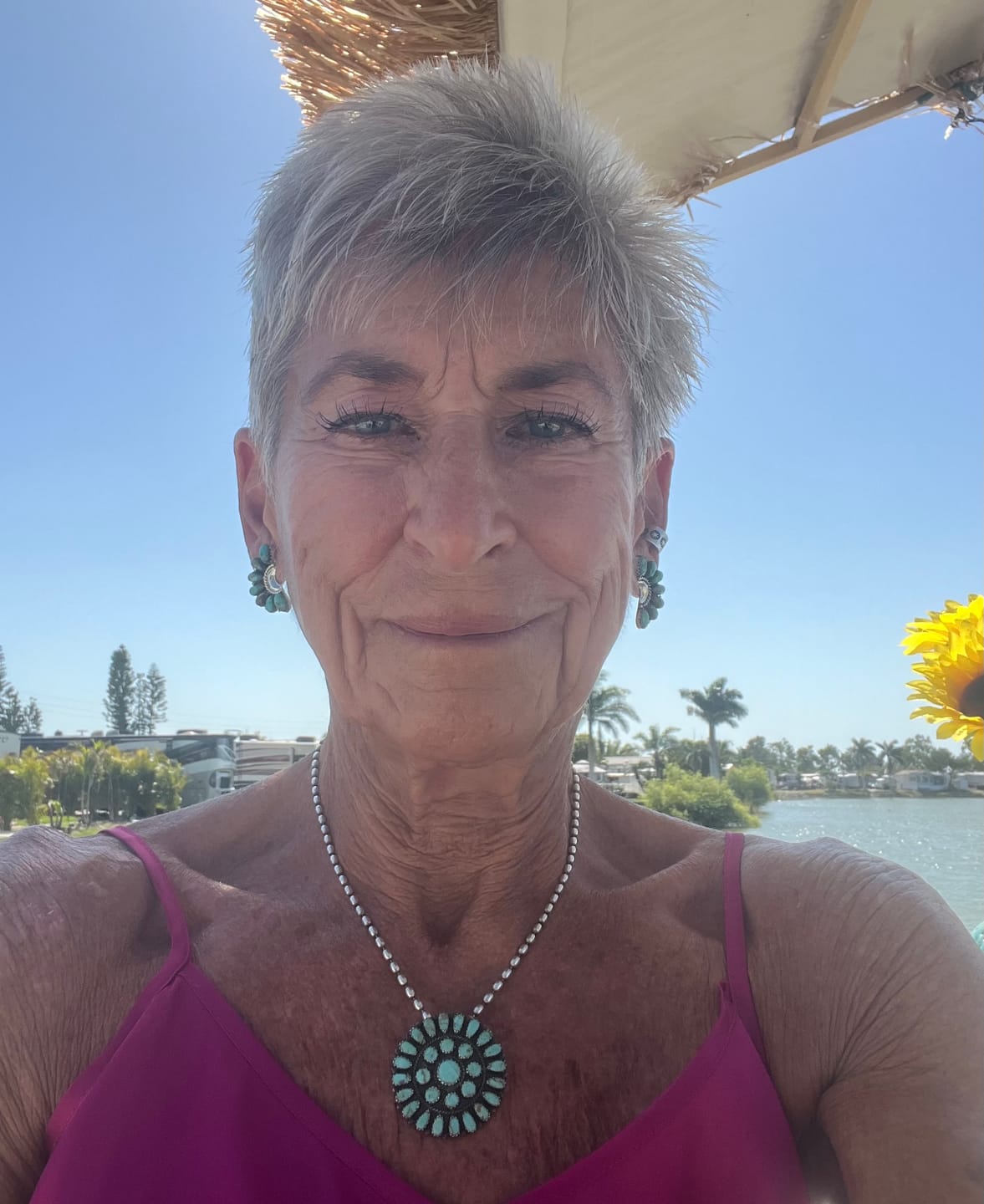 Customer photo review of Navajo Turquoise & Sterling Silver Crescent Cluster Earrings