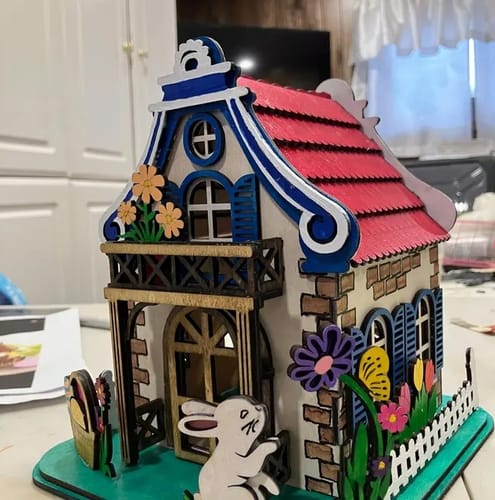 Customer photo review of Easter bunny house candle holder laser cut svg file