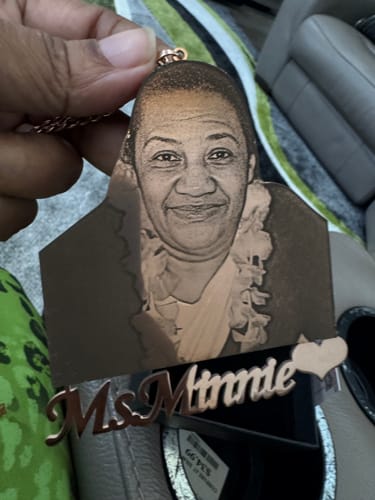 Customer photo review of Custom Photo Engraved Pendant Necklace