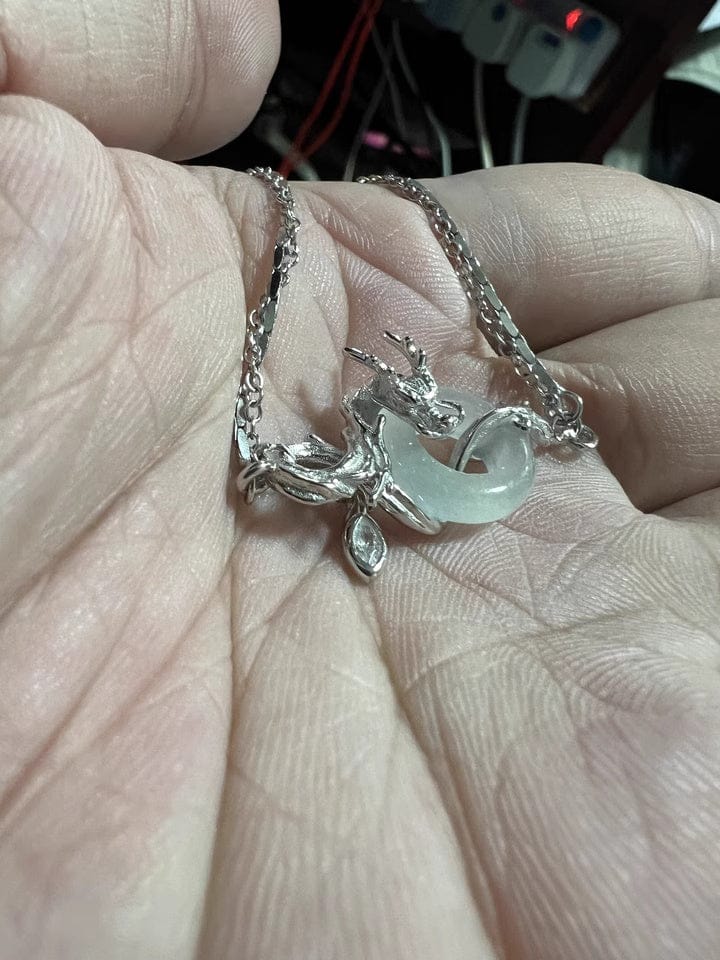 Customer photo review of "Loong" 925 Sterling Silver Abstract Dragon Jade Necklace, Open Collar Choker