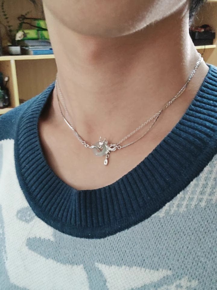 Customer photo review of "Loong" 925 Sterling Silver Abstract Dragon Jade Necklace, Open Collar Choker