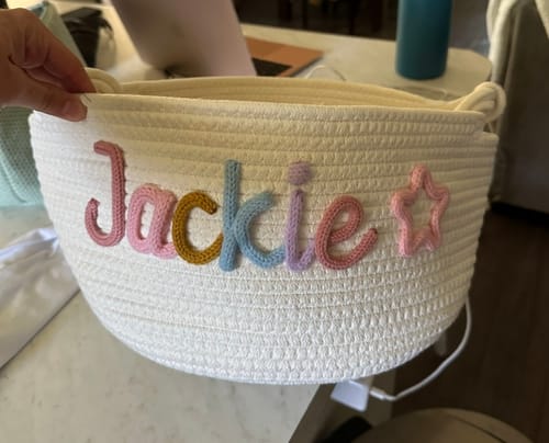 Customer photo review of Baby Knits™  Multicolor Personalized Knitted Basket