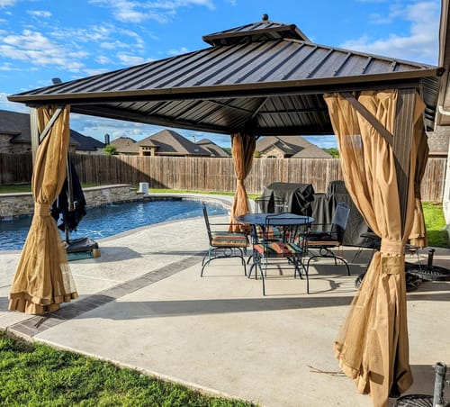 Customer photo review of Homrest 12' x 16' Hardtop Gazebo Galvanized Steel Double-Roof Canopy Outdoor, Aluminum Frame Permanent Metal Pavilion, Netting & Curtains