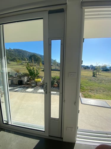 Customer photo review of Folding Patio Pet Door Insert [Colour: White] [Size: Small]