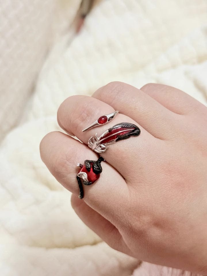 Customer photo review of "Soaring Cranes" 925 Sterling Silver Red Feather Crane Statement Open Ring