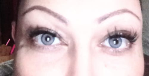 Customer photo review of Ares Whisper Berry Blue Colored Contact Lenses