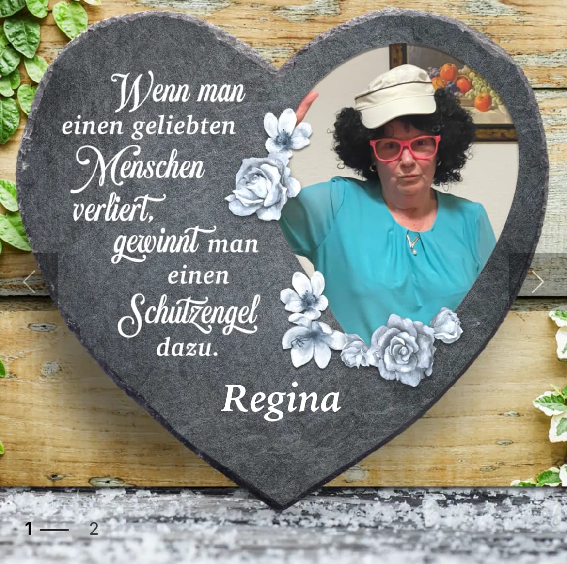 Customer photo review of Unsere Schutzengel - Personalisiertes Trauer Schieferherz für 2 Personen