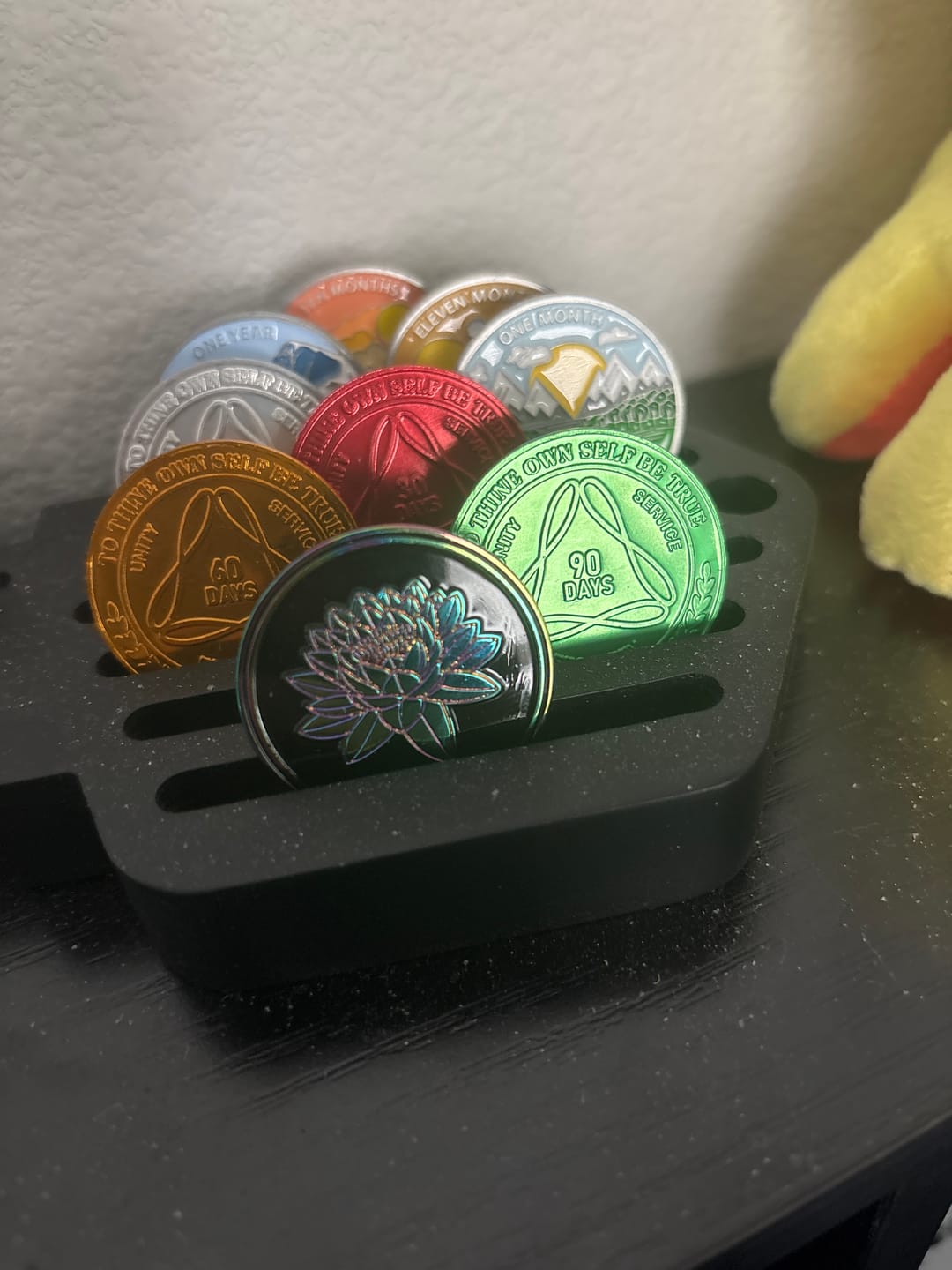 Customer photo review of Sobriety Mint Infinity Aluminum AA Meeting Newcomer Sobriety Chips/Coins/Tokens - 90 Days / 3 Months - Green