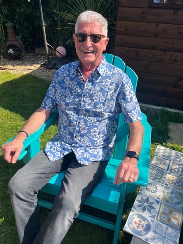 Customer photo review of Men's Blue Tropical Floral Plant Leaf Cotton Button Up Short Sleeve Aloha Resort Beach Shirt