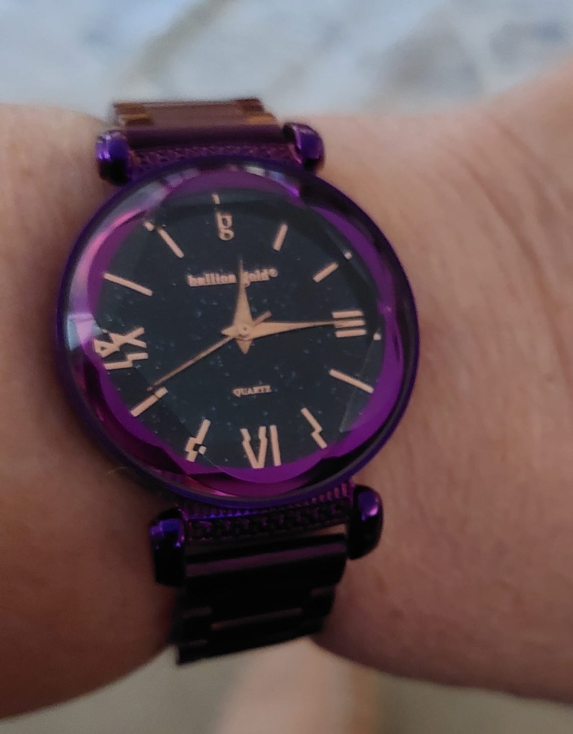 Customer photo review of Bullion Gold Romish Watch Embellished with Glittering Crystals - Purple and Black