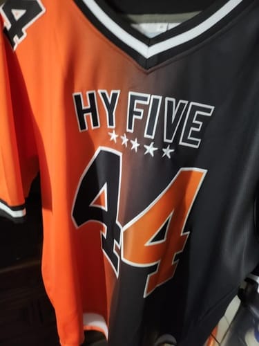 Customer photo review of Custom Black Gold-White Classic Style Mesh American Football Jersey