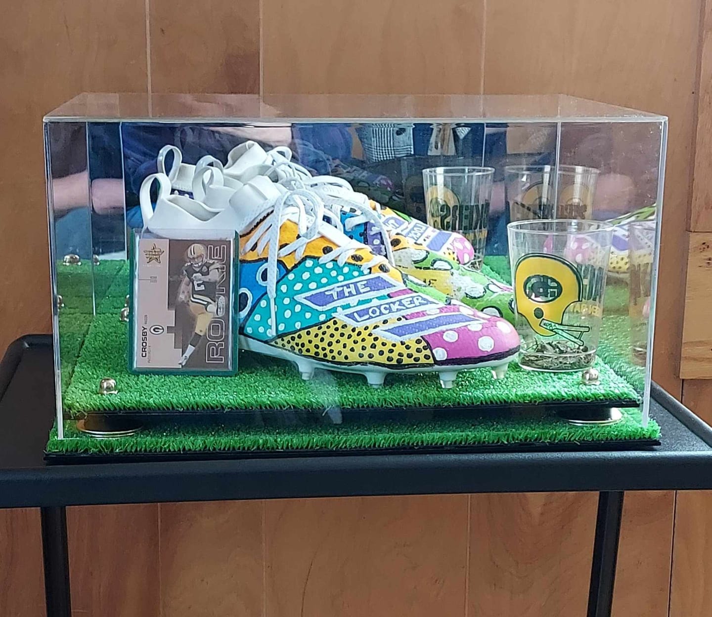 Customer photo review of Large Display Case for Small Basketball High Top Shoes, Sneakers, Lacrosse, Soccer & Football Cleats with Mirror Back No Wall Mounts