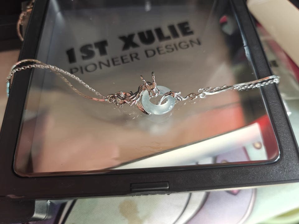 Customer photo review of "Loong" 925 Sterling Silver Abstract Dragon Jade Necklace, Open Collar Choker