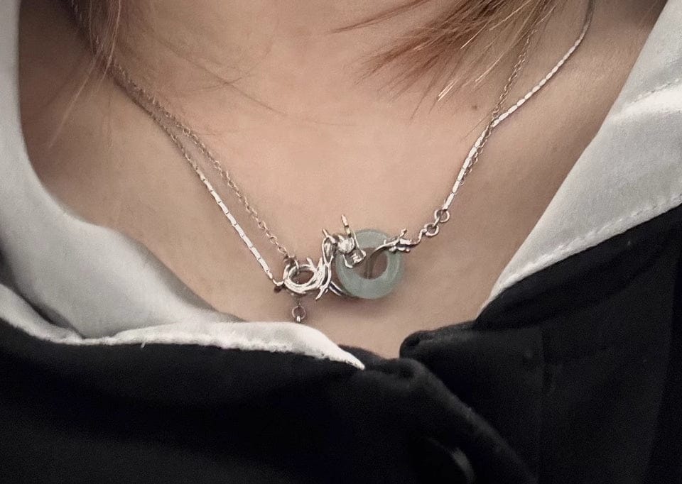 Customer photo review of "Loong" 925 Sterling Silver Abstract Dragon Jade Necklace, Open Collar Choker