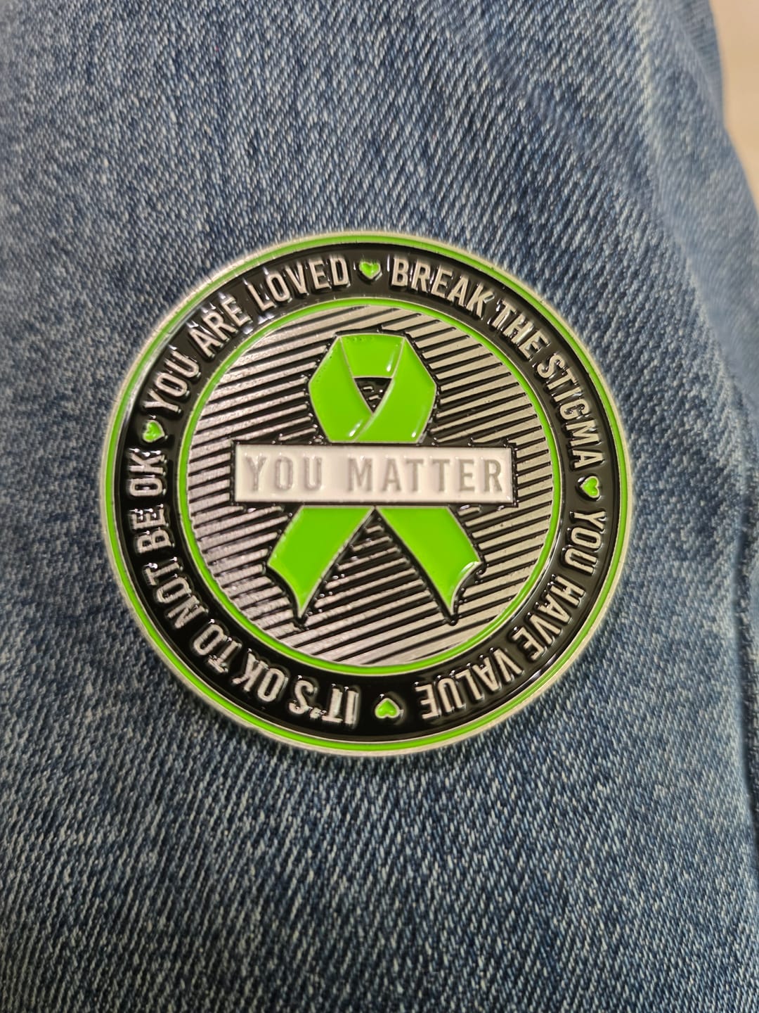 Customer photo review of Mental Health Awareness - Challenge Coin