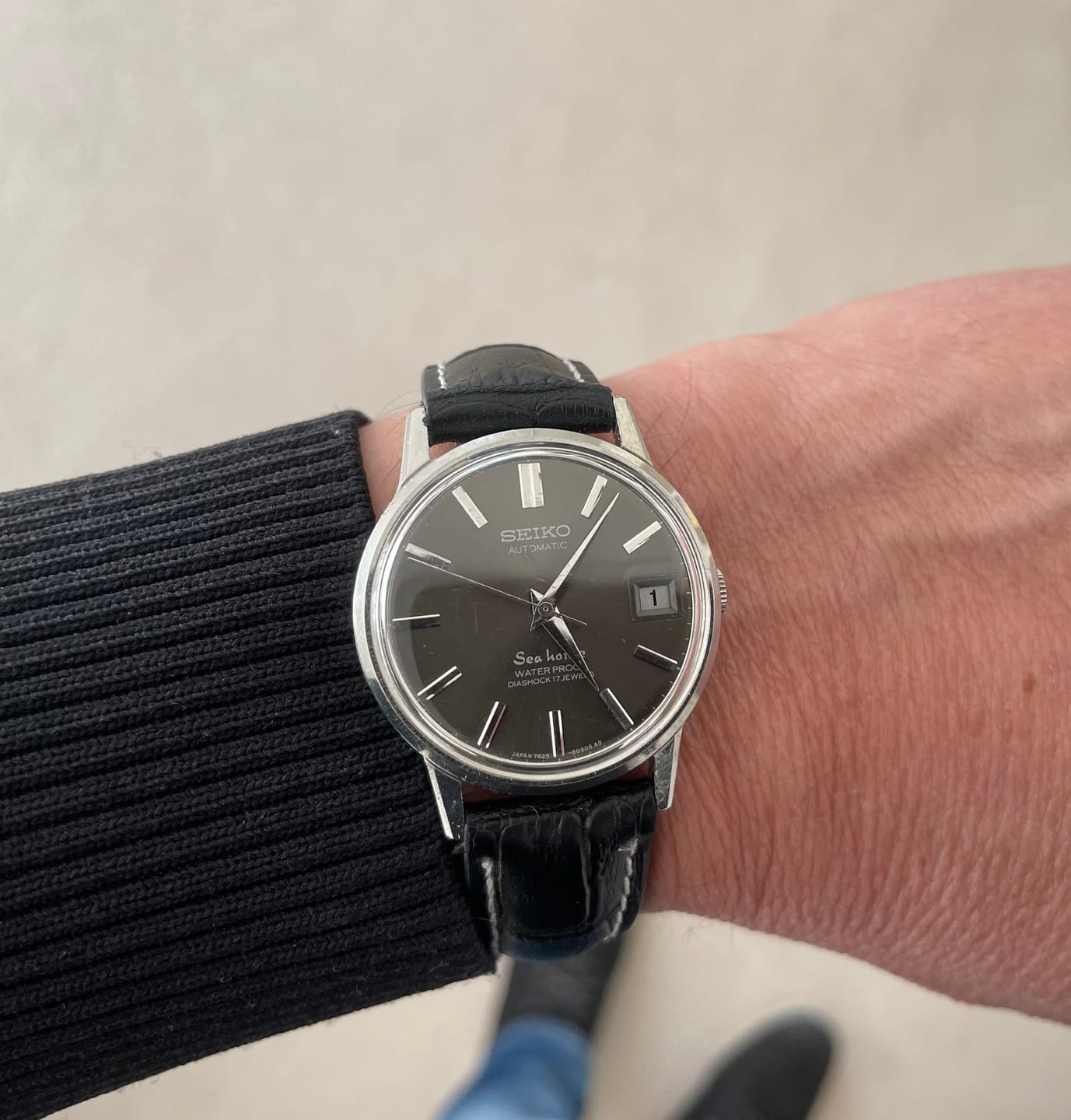 Customer photo review of Genuine Leather Calfskin Premium Watch Strap with Stainless Steel Deployant Butterfly Clasp