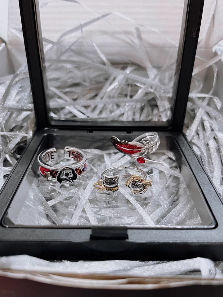 Customer photo review of "Soaring Cranes" 925 Sterling Silver Red Feather Crane Statement Open Ring