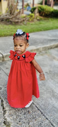 Customer photo review of Mouse Ears Smocked Red Dotted Dress
